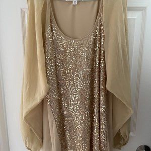 Badgley Mischka American Glamour Tan Color Sequin and Sheer Tunic/Top Size 3X